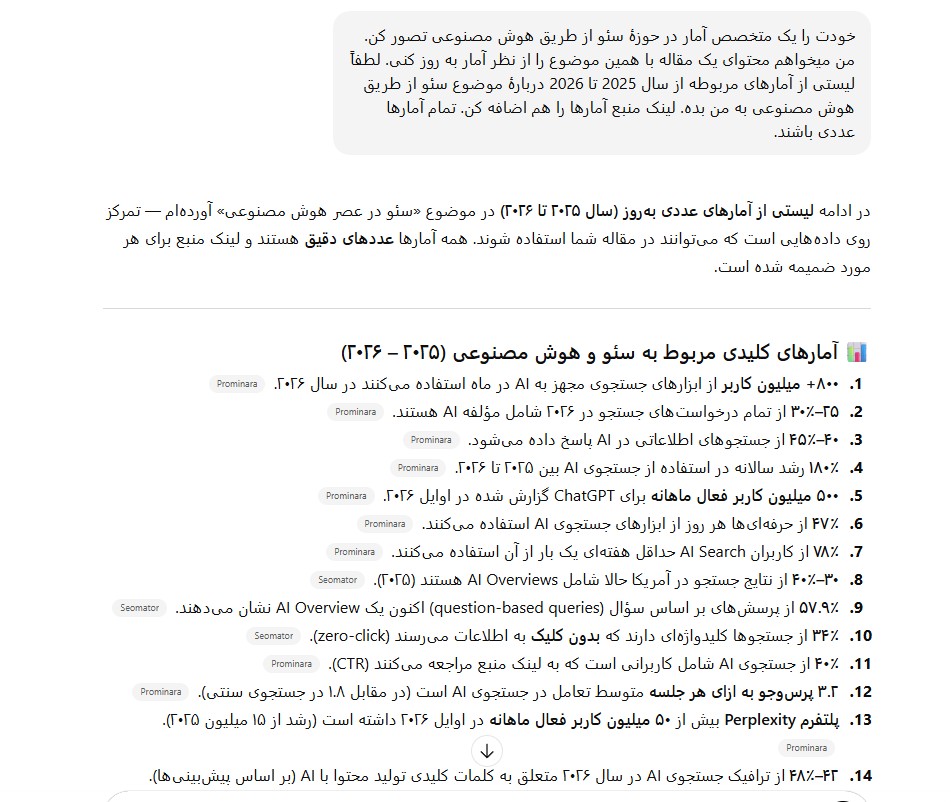 هوش مصنوعی برای سئو - پیدا کردن آمار